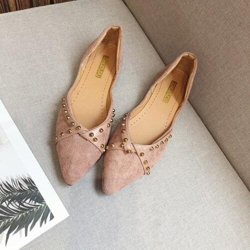 2020 New Womens Casual Flats Shallow Mouth Pointed Ballet Female Boat Shoes PU Maternity Loafers Metal Decoration Solid Shoes