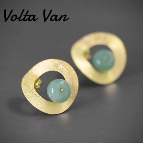 Volta Van 925 Sterling Silver Stud Earrings For Women Aventurine Classic Elegant Irregular Jewelry Concise Party Silver Earrings