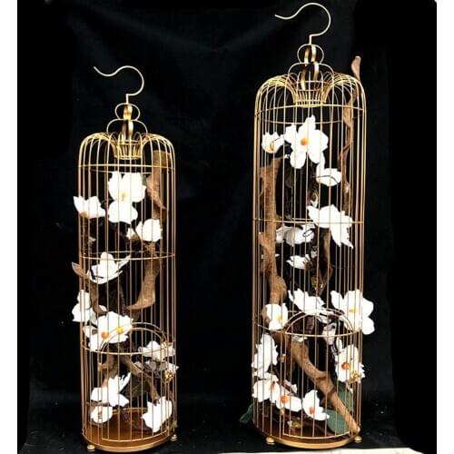 1PCS European style iron decorative bird cage floral art black and white wedding floor bird cage decoration