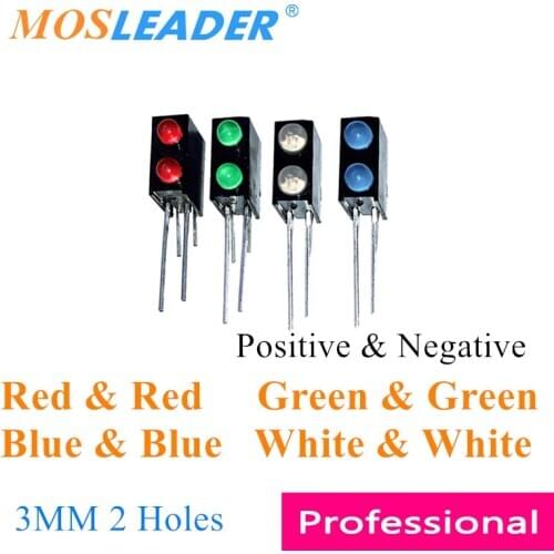 Mosleader 1000pcs 3MM Led Lamp holder with led 2 holes 90 Degree Red Green Blue White Bend legs Square LED Black Plastic Holder