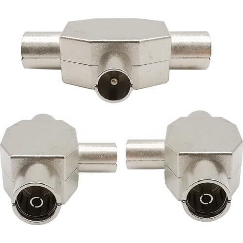 2 Way TV Aerial Coaxial Splitter Adapter Combiner 1 Male to 2 Female Adapter for TV/T adapters Coax Metal Signal T Adapter