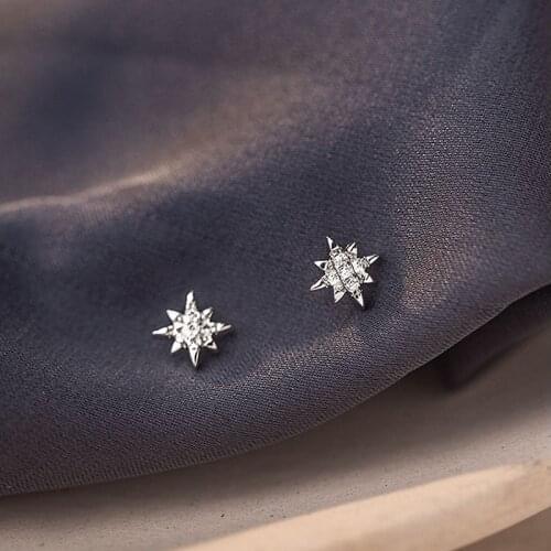 925 Sterling Silver White Gold/Gold Pave Cubic Zircon Star Stud Earrings Women Small Fashion Wedding Jewelry Accessories YEA562