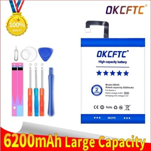 OKCFTC Phone Battery For Xiaomi Redmi 4 Hongmi4 Redrice BN42 Standard Edition Phone Batteries 6200mAh
