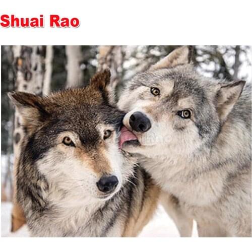 5D Diy Diamond Painting Wolf couple Animal Picture of Rhinestones Diamond Embroidery Mosaic square round full stones wallpaper