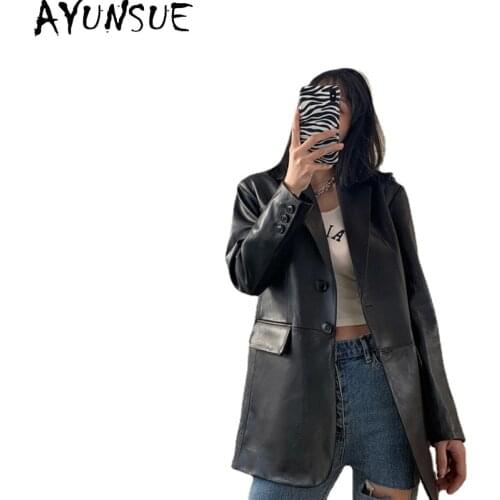 AYUNSUE Real Sheepskin Jackets Woman Genuine Leather Coats Woman Korean Long Jacket Famale Chaqueta De Cuero Para Mujer SQQ18