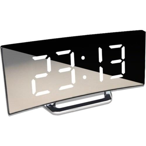 Large Screen LED Curved Surface Mirror Clock Silent Alarm Clock Desk Home Decoration Power Saving Data Storage Clock