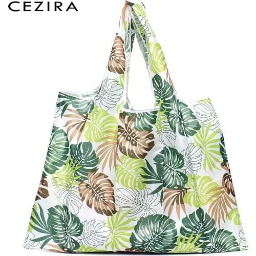 CEZIRA Women Large Oxford Cloth Shopping Bag Portable Foldable Pouch Floral Waterproof Fabric Large Shoulder Purse Reusable Bags