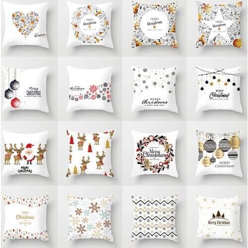 Hot Popular Home Peach Skin Plush Pillow Case Christmas Tree Elk Reindeer Snowflake Sofa Car Bed Livingroom Pillow Cover Decor
