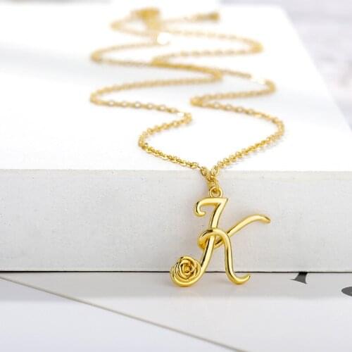 Rose Flower With Initial Necklaces For Women Boho Jewelry Stainless Steel Monogram Letter Pendants Necklace Sister Gifts 2020