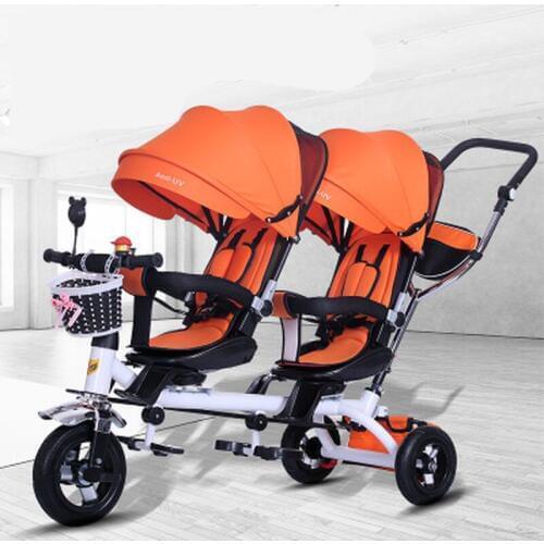 Baby Strollers Double Twin with Air Wheel Universal Travel Baby Pram Children Double Seat Baby Tricycle Carriage Kids Push Trike