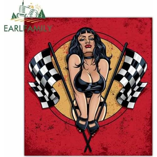 EARLFAMILY 13cm x 12.1cm Girl Sexy Racing Funny Car Stickers RV VAN 3D DIY Fine Decal Bumper Trunk Truck Graphics Decoration