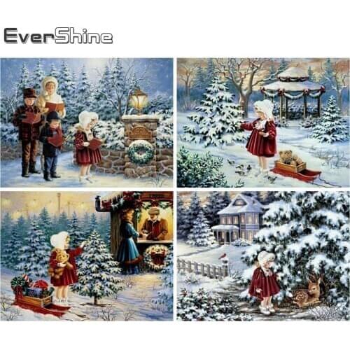 Evershine 5D DIY Diamond Painting Christmas Rhinestone Art Diamond Embroidery Girl Cartoon Cross Stitch Snow Wall Decorations