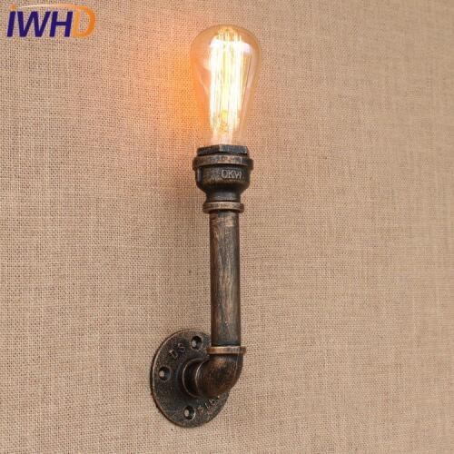 IWHD Loft Style Industrial Vintage Wall Lamp Iron Edison Wall Sconce Bulb E27 Water Pipe Wall Light Fixtures Home Lighting