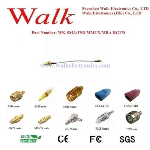SMA female MMCX male rg178 cable, mmcx right angle rg178 cable, SMA female connector cable, mmcx sma rg178 cable assembly