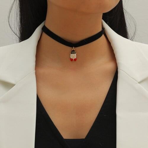 Classic Merry Christmas Gift Black Velvet Necklace Pendants Lovely Christmas Snowman bow Jewelry For Women and Girl