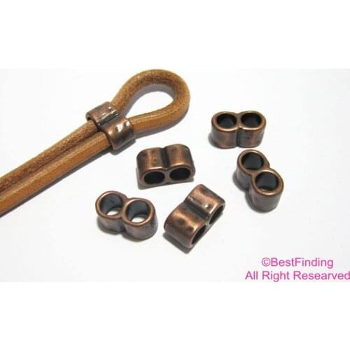 Hammered 5mm Double barrel sliders Antique copper round leather findings RS06C