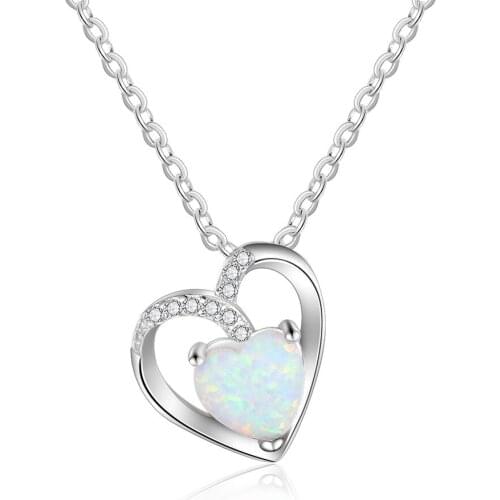 Hot Sale Heart Shape Pendant OPAL 925 Silver Necklace For Christmas Gift