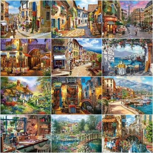 CHENISTORY Oil Paint By Numbers Townlet Scenery Hand Painted Paintings Drawing On Canvas Picture By Number Gift Home Decoration