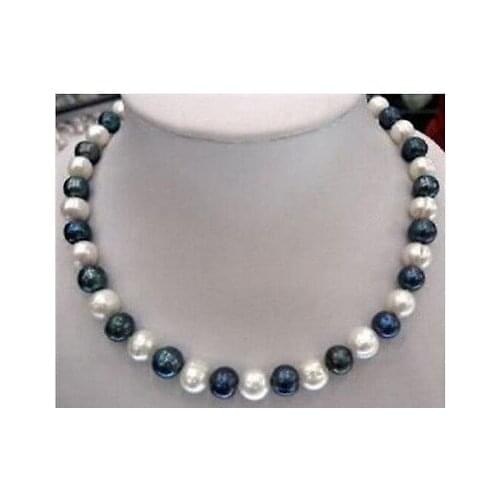 Fashion 9-10mm Natural Black & White Akoya Cultured Pearl Jewelry Necklace A
