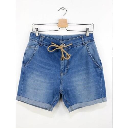 Premium Elastic Waist Denim Shorts Mens Light Blue