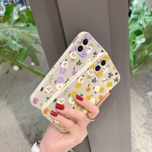 Small Yellow Flowers Liquid Silicone Phone Case For iPhone 12 Mini 11 Pro Max X XR XS MAX SE2020 8 7 6 6S Plus Soft Back Cover