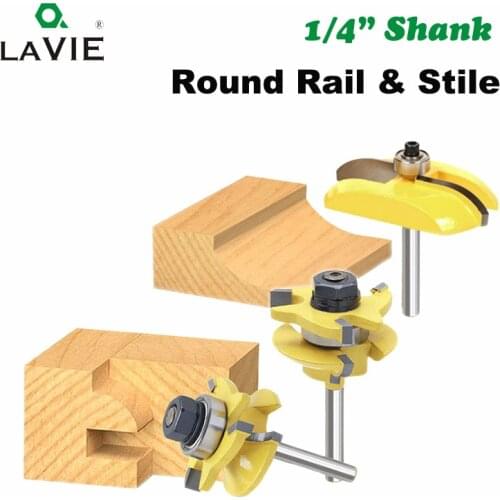 3pcs 1/4" Shank Round Rail & Stile Router Bits Set Cove Raised Panel Cutting Milling Cutter for Wood Woodworking Tools MC01050