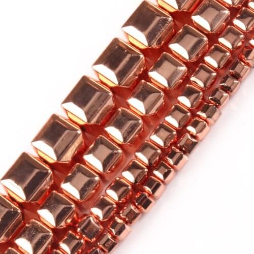 Natural Stone Hematite Smooth Rose Gold Fillet Square Cube Bead Spacer Beads For Jewelry Making Diy Bracelet Necklace Wholesale