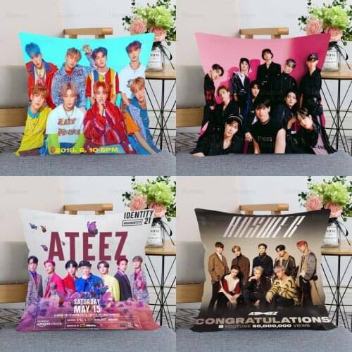 Custom KPOP ATEEZ Pillow Cover Bedroom Home Office Decorative Pillowcase Square Zipper Pillow Cases Satin Soft No Fade 0508