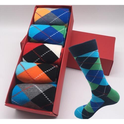 Fashion tide socks happy socks plaid gradient personality couple cotton socks long tube socks no gift box