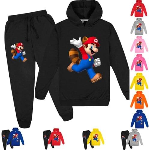 New 2-16T Super Mario Clothes Kids Mario Bros Print Sweatshirt Pants Set Boys Sport Suits Baby Girls Tracksuits Outfits teenager