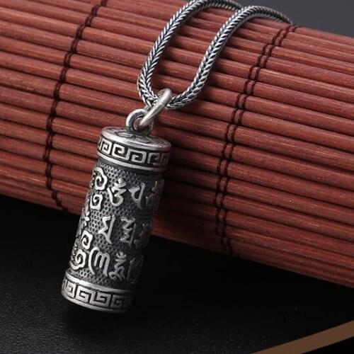 NEW 100% 990 Silver Tibetan Necklace Pure Silver Tibetan Gau Pendant Necklace Sterling Buddhist Vajra OM Mantra Pendant Necklace