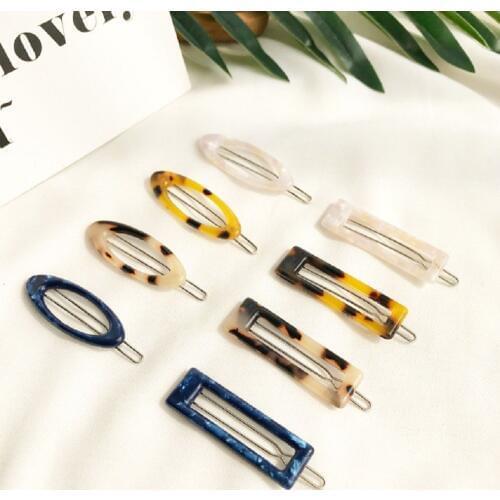 New Arrival Korea Vintage Acetic Acid Acrylic Hair Clips Geometric Hollow Oval Marble Hairpin Hair Accessories for Women Girls