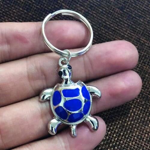 New Fashion Men 30mm Keychain DIY Metal Holder Chain Vintage Blue Tortoise Turtle Sea Silver Color Pendant Gift
