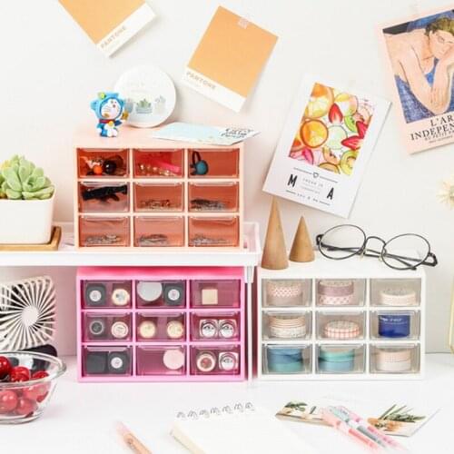 New Nine-grid Storage Box Drawer Organization Transparent Cosmetic Storage Box Drawer Makeup Organizer Girl Bedroom Decor
