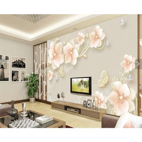 Custom floral wallpaper, embossed jewel flowers murals for living room bedroom sofa TV background wall waterproof wallpaper