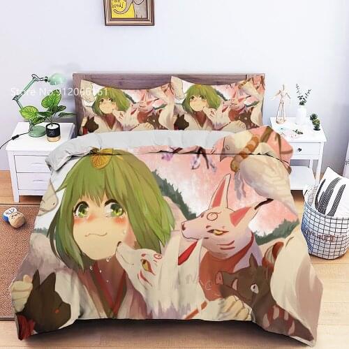 Anime Cartoon Characters Duvet Cover 3D Print Kawaii Lovely Girls Soft Microfiber Fox Bedding Set 2/3pcs Single Queen Bedspread