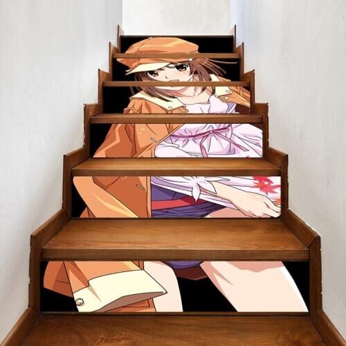 PVC Mural Paper Print Anime Cute Girl 3D Renew Picture Self Adhesive Waterproof Stair Stickers Home Decor Wallpaper For Bedroom