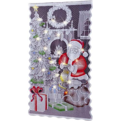 Christmas Curtain Santa Claus Curtain With LED Light String Lace Curtain Colorful Christmas Tree Decoration