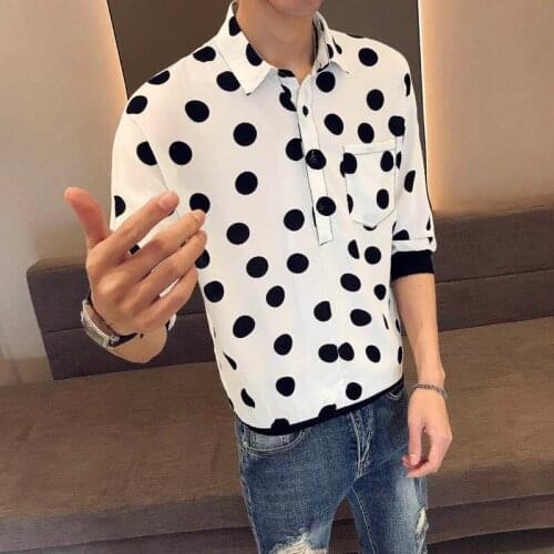 Men Luxury Loose Mens Shirts New 2021 England Style Fashion Polka Dot Print Shirt Men Summer Roll Up Sleeve Shirt