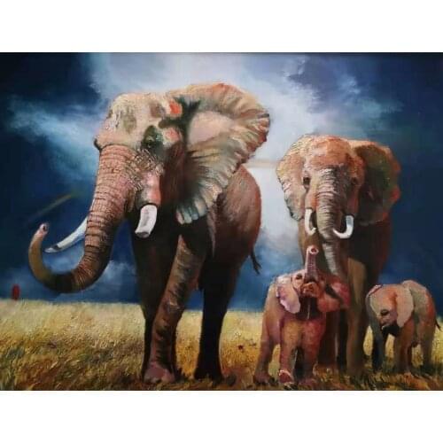 Hand-made Oill Painting From China Mainland University:Xi 'an Academy of Fine Arts.Title:An Elephant Family The Injured Elephant