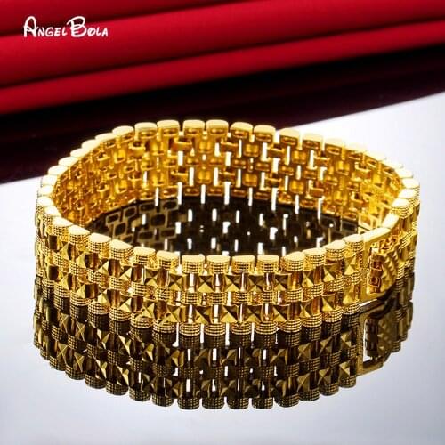 Vacuum Plating 18K Gold Bracelet Classic Mens Tank Bracelet Middle East Wedding Banquet Jewelry Accessories Gift Wholesale
