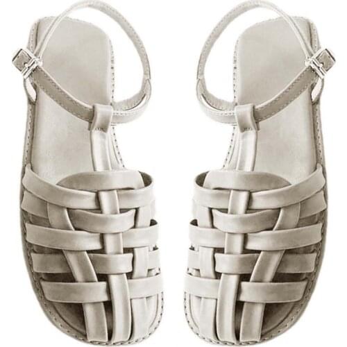 1 Pair Women Sandals Woven Toe Cap Comfortable Soft-soled Retro Round Head Women Sandals for Beach