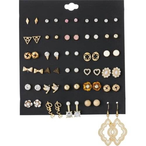 1set Classic Mix Round Ball Bow Elephant Heart Flower Owl Love Pearl Bead Stud Earrings Sets For Women Girl Gifts Jewelry