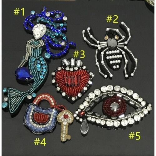 Mix show 5design rhinestone beaded patches embroidered sew on patch applique jacket patches for clothes parches para la ropa