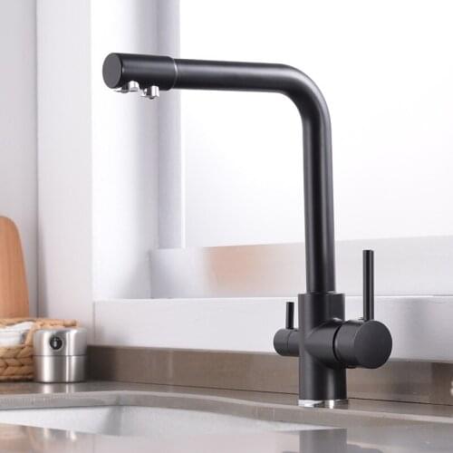 New Black Kitchen sink Faucet mixer Seven Letter Design 360 Degree Rotation Water Purification tap Dual Handle F4352 series