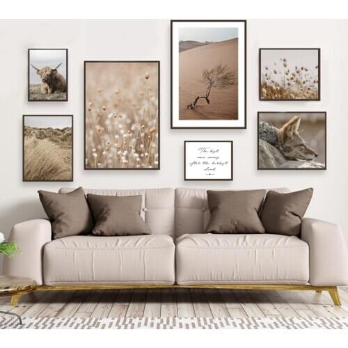 Grassland Desert Cattle Fox Flower Wall Art Canvas Painting Nordic Posters And Prints Wall Pictures For Living Room Home Decor