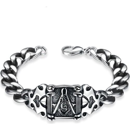 SECRET BOYS Fashion Men Adornment Religious Freemason Masonic Bracelet Vintage Rock Punk Hip Hop Style Jewelry