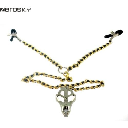 Zerosky Nipple Clamps With Long Metal Chain Sex Toys for Women Breast Vagina Clip Flirting Sex Toys For Couples in Adults Games