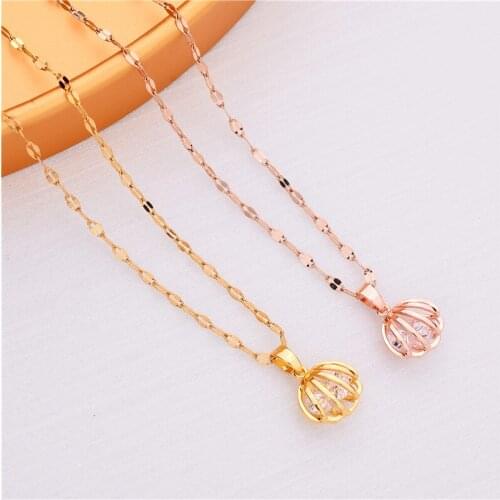 Korean Style Elegant Crystal Inside Hollow Shell Pendant Women Necklaces Ladies Lip Chain Stainless Steel Jewelry Female Gift