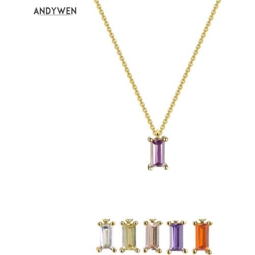 ANDYWEN 925 Sterling Silver Purple Pendant Necklace Women Best Gift Zircon CZ Luxury Jewelry for 2020 Fashion Party Statement